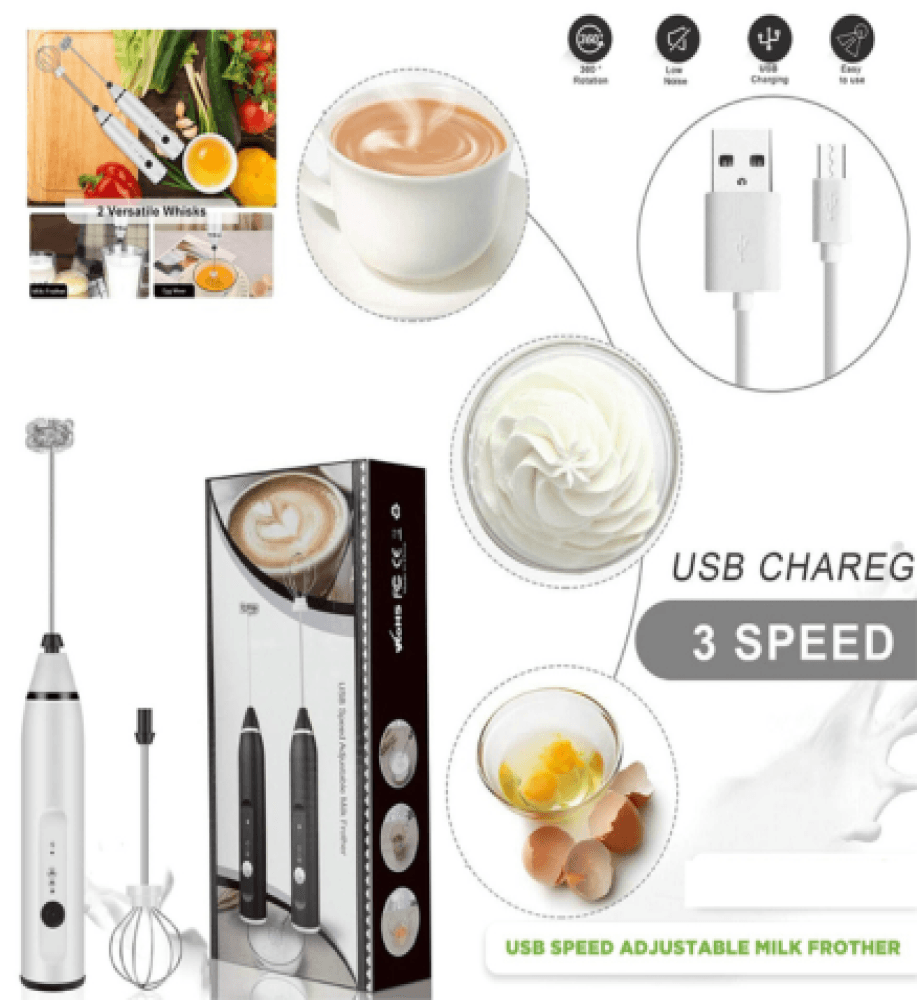 USB Rechargeable Handheld Egg Beater 3 Speeds Electric Milk image 3