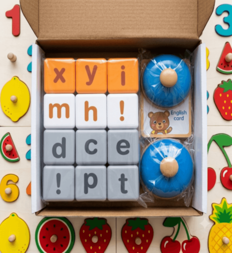 Kids Wooden English Word Spelling Game with Bell & Flash Cards image 2