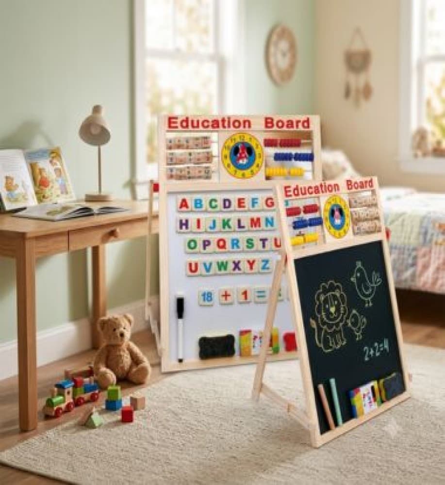Educational Learning Board (Double Sided) – Wooden Magnetic Writing & Drawing Board image 2